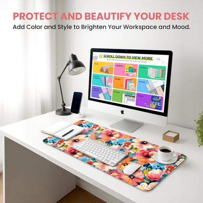 Large Mouse Pad for Desktop, Cute Desk Mat Pad Protector for Work & Gaming, Aesthetic Pretty Anti-Slip Laptop Blotter Cover for Office School Home Supplies, Wildflowers, 31.5" x 11.8"
