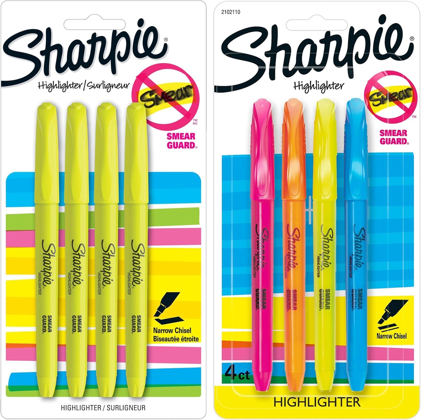 Sharpie Pocket Style Highlighters, Narrow Chisel Tip, Fluorescent Yellow, 8 Count