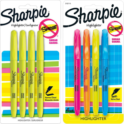 Sharpie Pocket Style Highlighters, Narrow Chisel Tip, Fluorescent Yellow, 8 Count