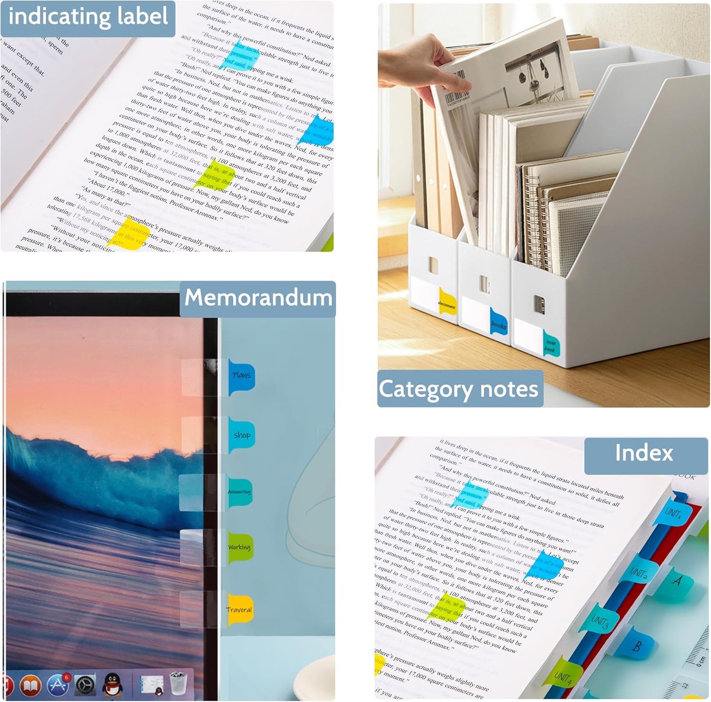 Golcellia Sticky Tabs - 600 Sheets Notebook Tabs - Sticky Flags, Index & Page Tabs - Durable Divider & Binder Tabs for Books & Bibles（6 Pcs, 5 - Color）