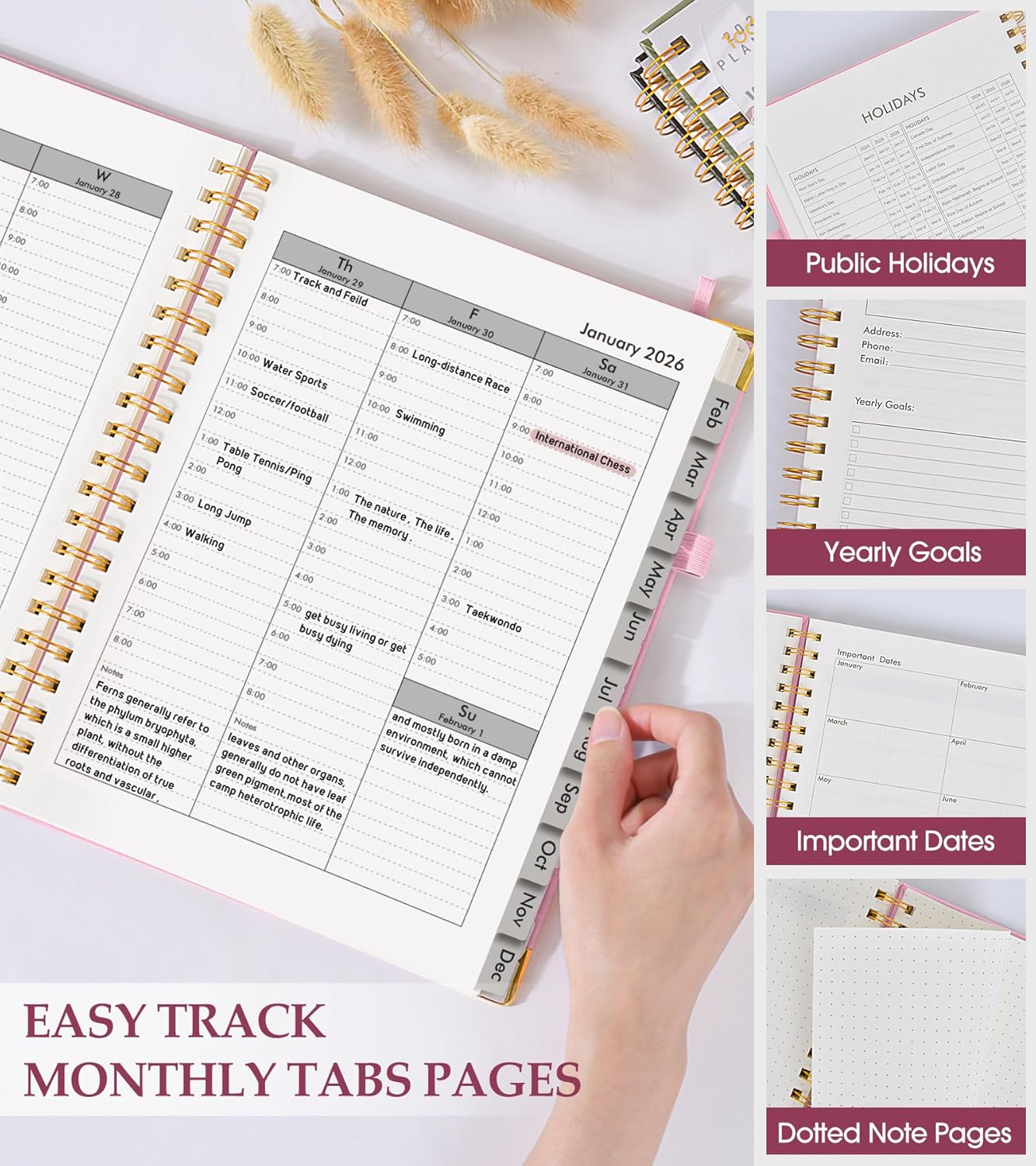 2026 Planner, Weekly and Monthly Calendar Planner from January 2026 - December 2026, 8.5" x 11" Hardcover Leather Hourly Appointment Book with Tabs, Spiral Daily Planners for School Work Home, Green