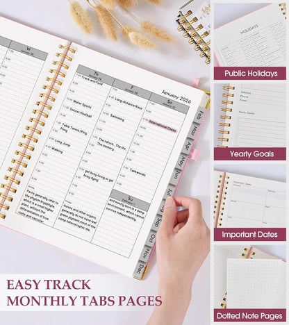 2026 Planner, Weekly and Monthly Calendar Planner from January 2026 - December 2026, 8.5" x 11" Hardcover Leather Hourly Appointment Book with Tabs, Spiral Daily Planners for School Work Home, Green