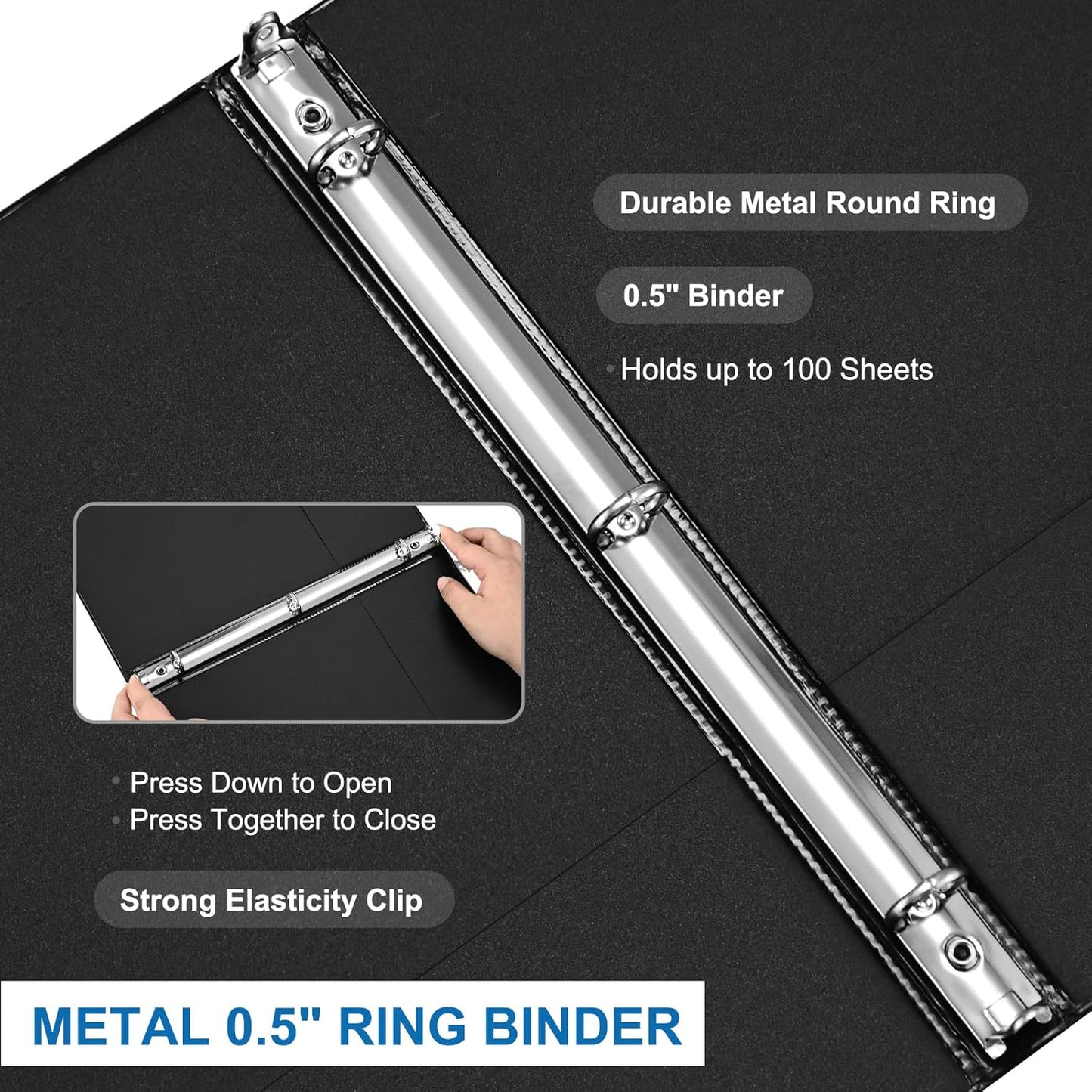 1/2 Inch 3-Ring Binder, 0.5-inch Round Ring Binder with 2 Inside Pockets, 12 Pack White Binders, Clear View CoverBinder Holds 8.5'' x 11''Paper for Office/Home/Back to School