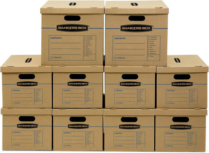 Bankers Box Classic Moving Box 12 Pack Kit, Reinforced Handles, Tape-Free Assembly, Box with Lid, 8 Small and 4 Medium Boxes (7716401)