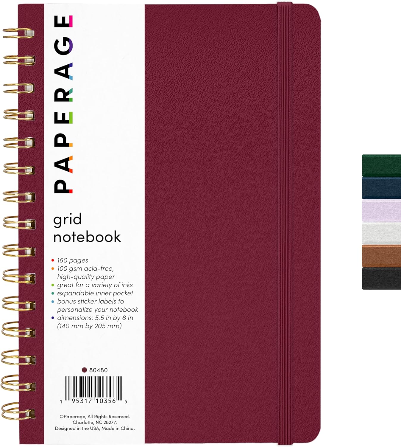 PAPERAGE Lined Spiral Journal Notebook, (Black), 160 Pages, Hardcover Journal for Women & Men, Medium 5.5 in x 8 in - 100 GSM, Thick Paper, Spiral Notebook for Work, School & Journaling