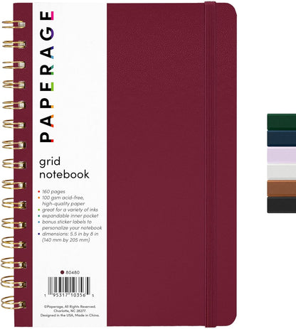 PAPERAGE Lined Spiral Journal Notebook, (Black), 160 Pages, Hardcover Journal for Women & Men, Medium 5.5 in x 8 in - 100 GSM, Thick Paper, Spiral Notebook for Work, School & Journaling