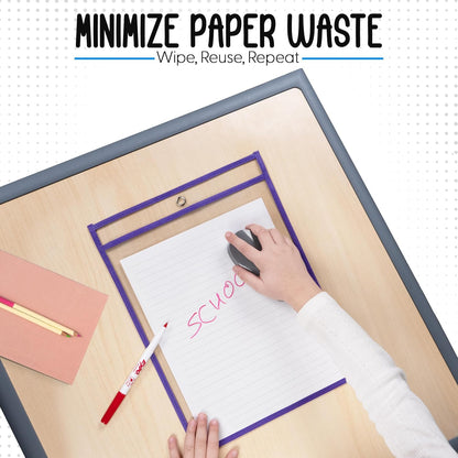 Essex Wares - 6 Pack, Assorted, Dry Erase Pocket Document Protectors, 10" Wide x 13.5" Tall- Dry Erase Clear Plastic Sleeves - Reusable & Easy Erase Plastic Invoice Holders, Water-Resistant & Durable