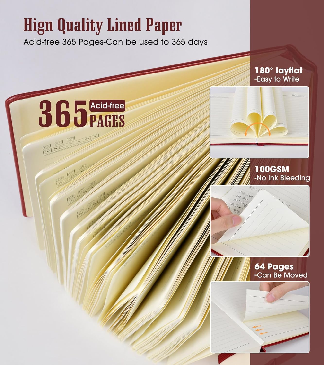 Lined Journal Notebook -365 Pages A5 Thick Journals for Writing Ruled Notebook, Hardcover Leather Journal for Women Men Daily Journal Notebook for Work, Note Taking, 100Gsm Lined Paper( 5.75'' X 8.38'' Green)