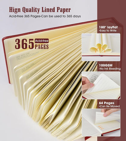 Lined Journal Notebook -365 Pages A5 Thick Journals for Writing Ruled Notebook, Hardcover Leather Journal for Women Men Daily Journal Notebook for Work, Note Taking, 100Gsm Lined Paper( 5.75'' X 8.38'' Green)