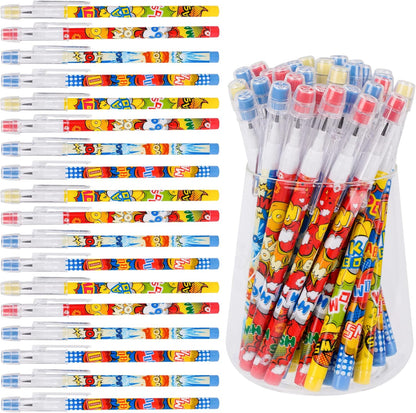 Kolewo4ever 48pcs HB Hero Pencils Kawaii Cute Multipoint Pencil Push Translucent Non Sharpening Stackable Pencils Pop Up Plastic Pencil for Classroom Rewards Carnival Prizes (Hero)