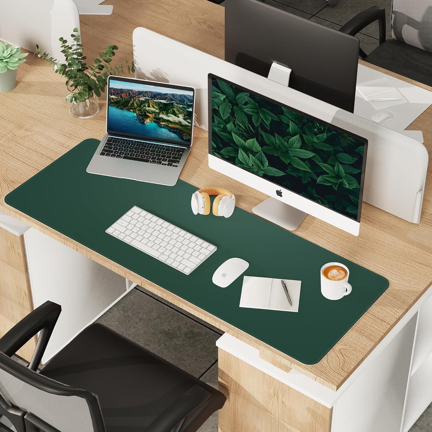 Large Desk Mat 47.2" x 17" Leather Desk Pad Protector with Natural Cork & PU Leather, Non-Slip Office Desk Mat, Large Mouse Pad, Waterproof Desk Blotter pad for Office&Home(Black)