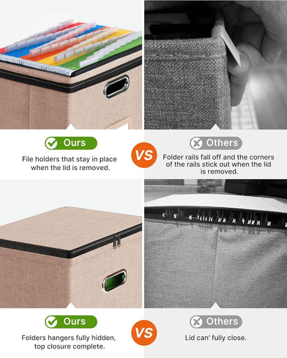 Oterri 2 Pack File Organizer Boxes with Lids, File Box with Mesh Pockets, Document Organizer Box for File Folders Letter Size, Zippers Filing Box for Home, Office, School (Green, Without Folders)