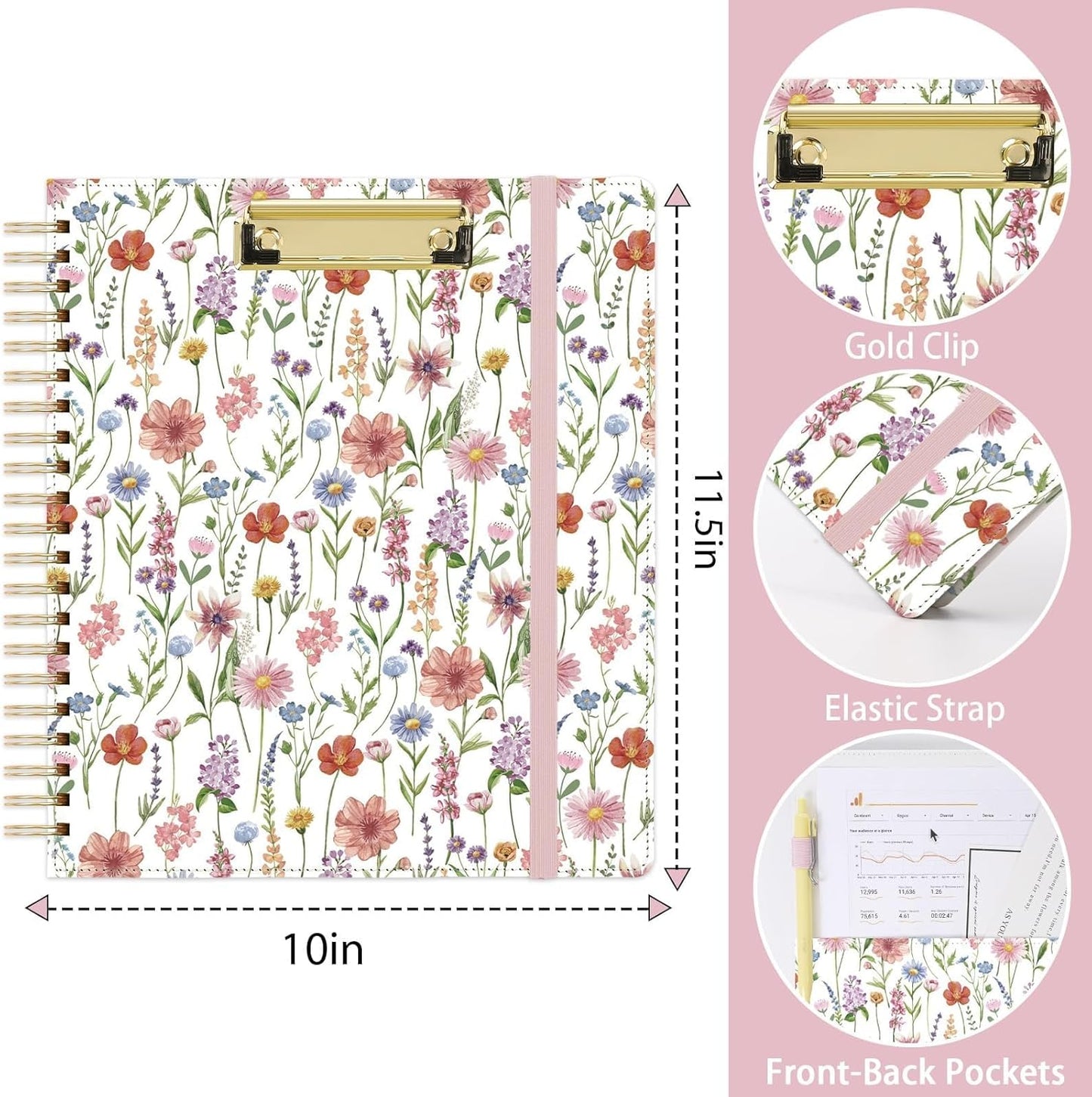 SKYDUE Clipboard Folder with Storage, 6 Dividers with 12 Pockets for Letter Size, Storage Clipboard Folio with Refillable Notepad, Spiral Clipboards Padfolio for Teacher Worker Nurse