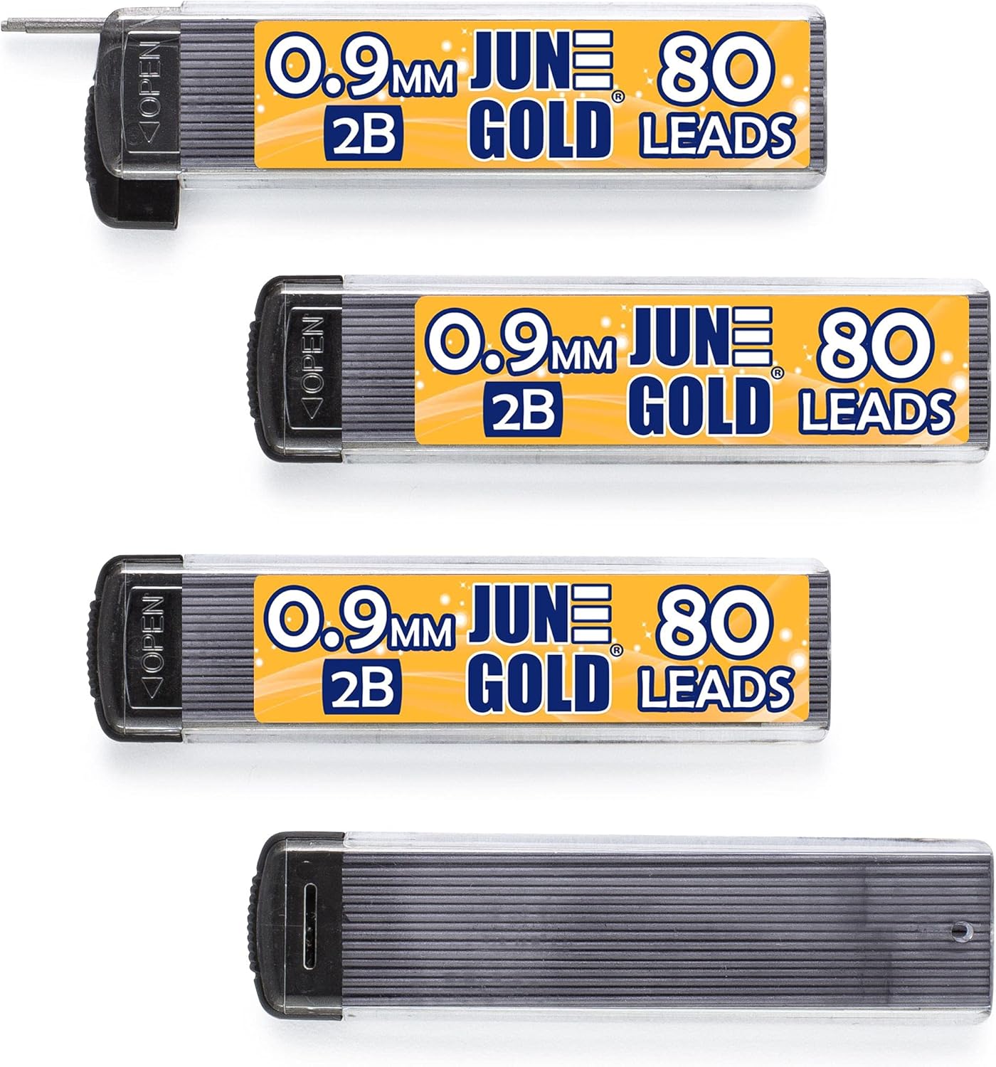 June Gold 640 Pieces, 0.5 mm HB #2 Lead Refills, 160 Pieces Per Dispenser, Fine Thickness, Break Resistant Lead/Graphite (Pack of 4 Dispensers)