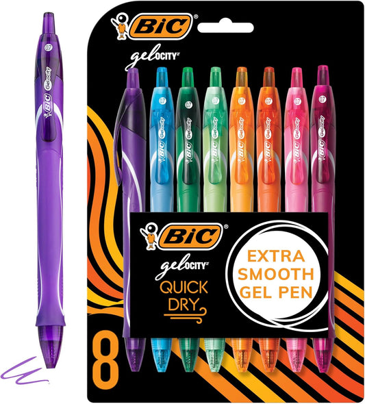 BIC RGLCGAP81AST Gel-ocity Quick Dry Retractable Gel Pen, 0.7mm, Assorted Ink/Barrel, 8/Pack