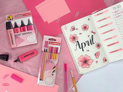 STABILO Premium Felt Tip Pens & Fineliner Pen 68 Point 88 - Shades of Pink - Pack of 8