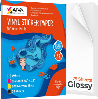 Limia's Care Printable Vinyl Sticker Paper for Inkjet Printer - Glossy White - 15 Self-Adhesive Sheets - Waterproof Decal Paper - Standard Letter Size 8.5"x11"