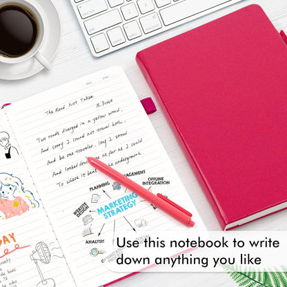 feela College Ruled Notebooks, 24 Pack Business Notebook Hardcover Lined Writing Journal with Pen Holder for Men Women Note Taking, with 24 Black Pens, 120 GSM, 5.1”x8.3”, A5, White
