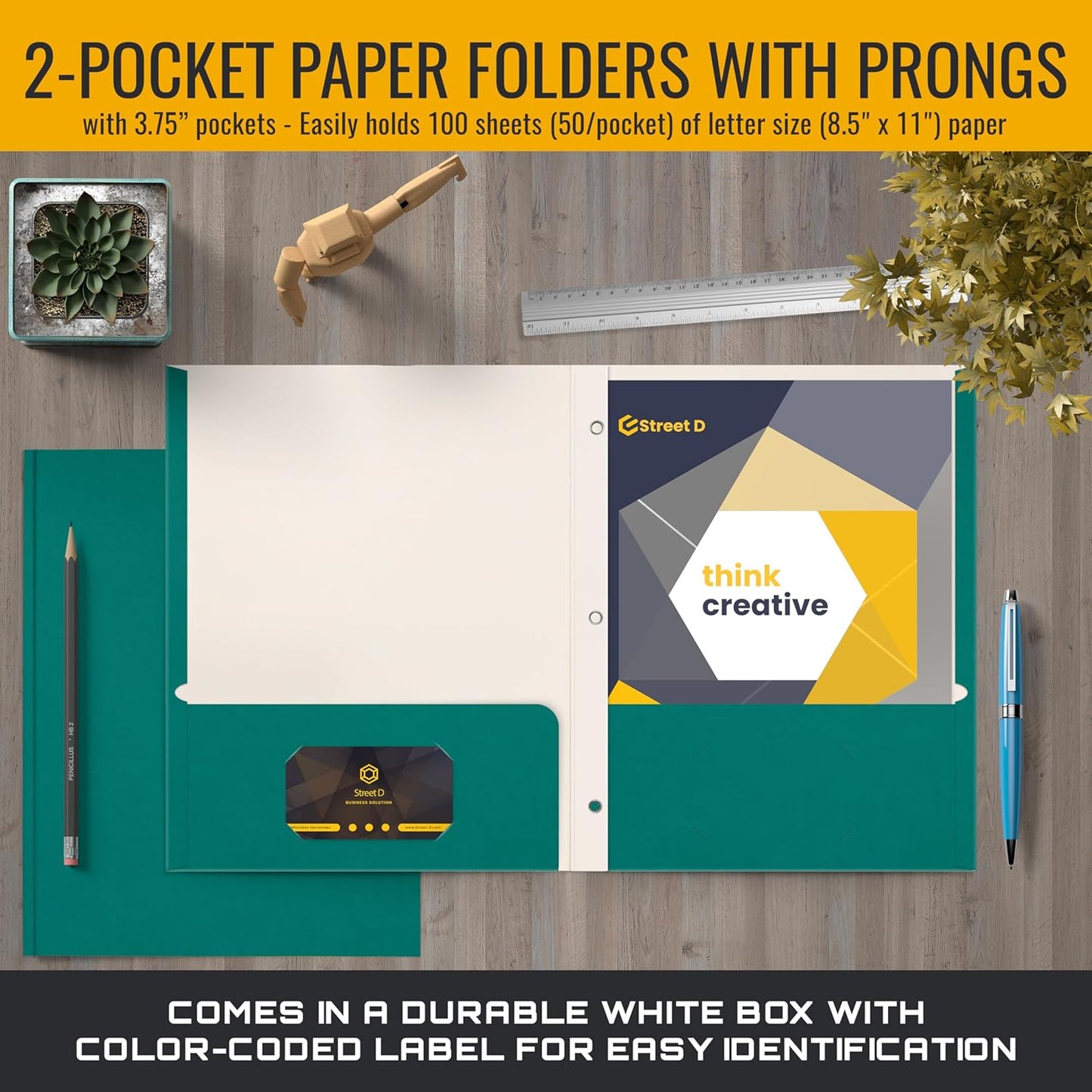Better Office Products Blue Paper 2 Pocket Folders with Prongs, 50 Pack, Matte Texture, Letter Size Paper Folders, 50 Pack, with 3 Metal Prong Fastener Clips, Blue