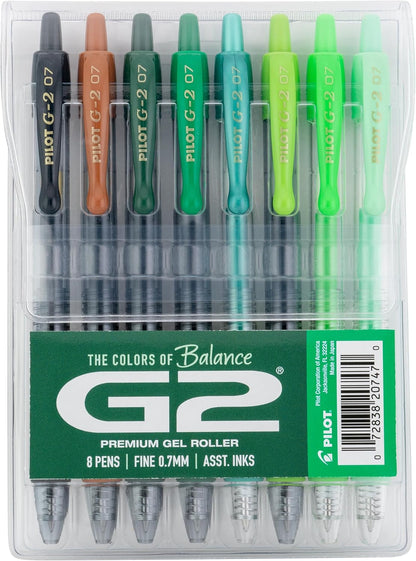 Pilot, G2 Premium Gel Roller Pens, G2 Boost Pink Pack, The Colors of Optimism, 8 Pack Pouch, Fine Point 0.7 mm, Assorted