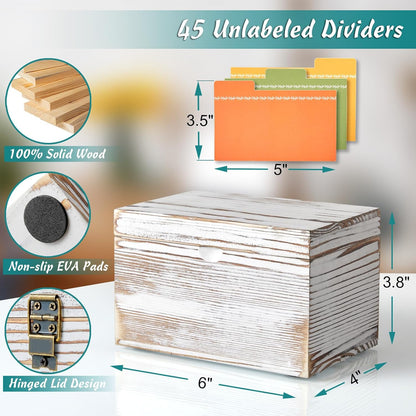 DRASTAR Index Card Holder, 3x5 Index Card Box, Wooden Index Card Organizer with 45 Dividers, Flashcard Notecard Holders for Home Office, Brown