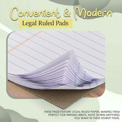 Yellow Legal Notepads 5x8, Pack of 6 - legal Ruled Writing Pad. Perforated Edge. Canary Yellow, Universal, Junior Size, 50 sheets per Pad. By Enday