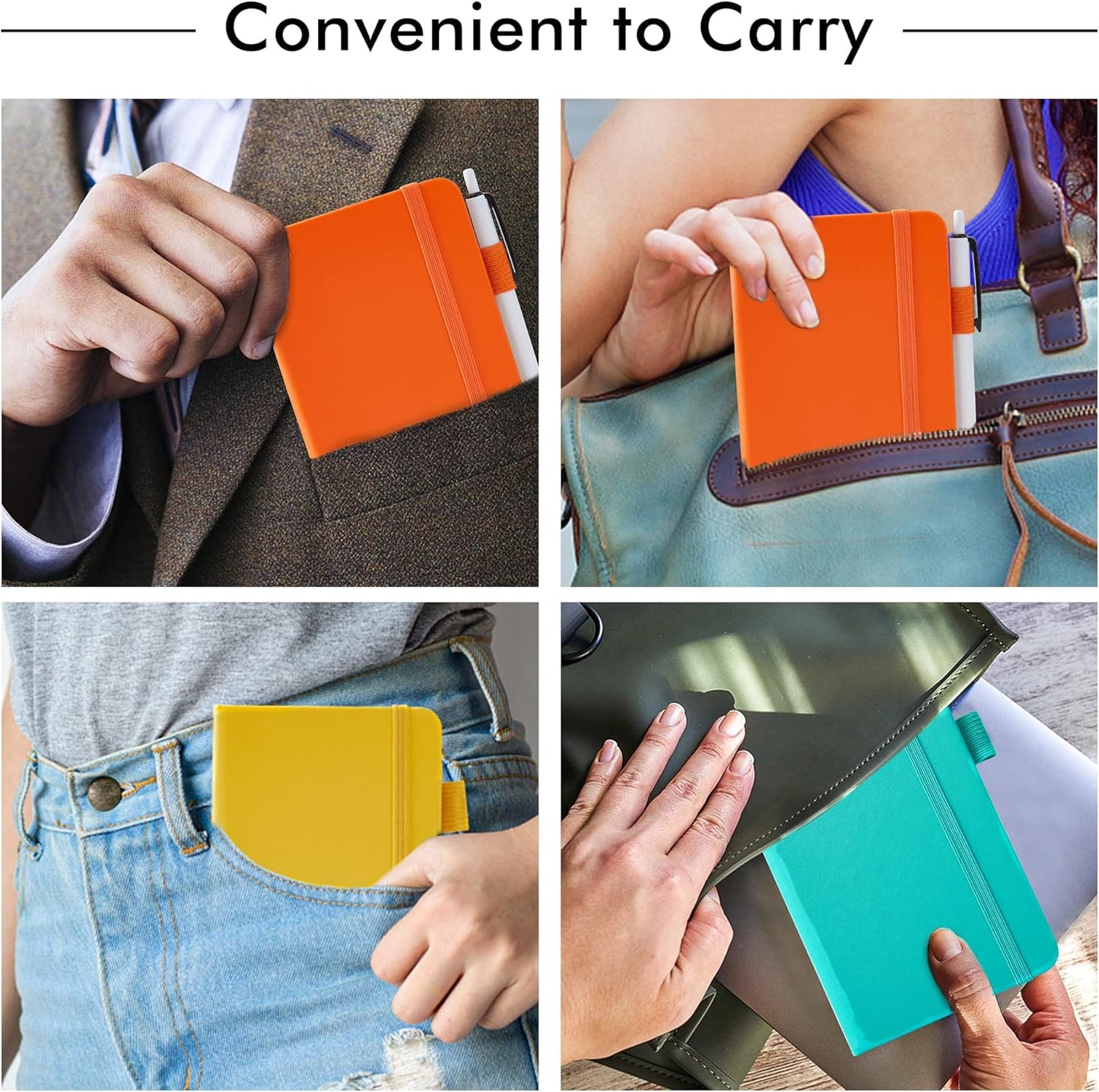 feela 3 Pack Pocket Notebook Journals with 3 Black Pens, A6 Mini Cute Small Journal Notebook Bulk Hardcover College Ruled Notepad with Pen Holder for Office School Supplies, 3.5”x 5.5”, Gray