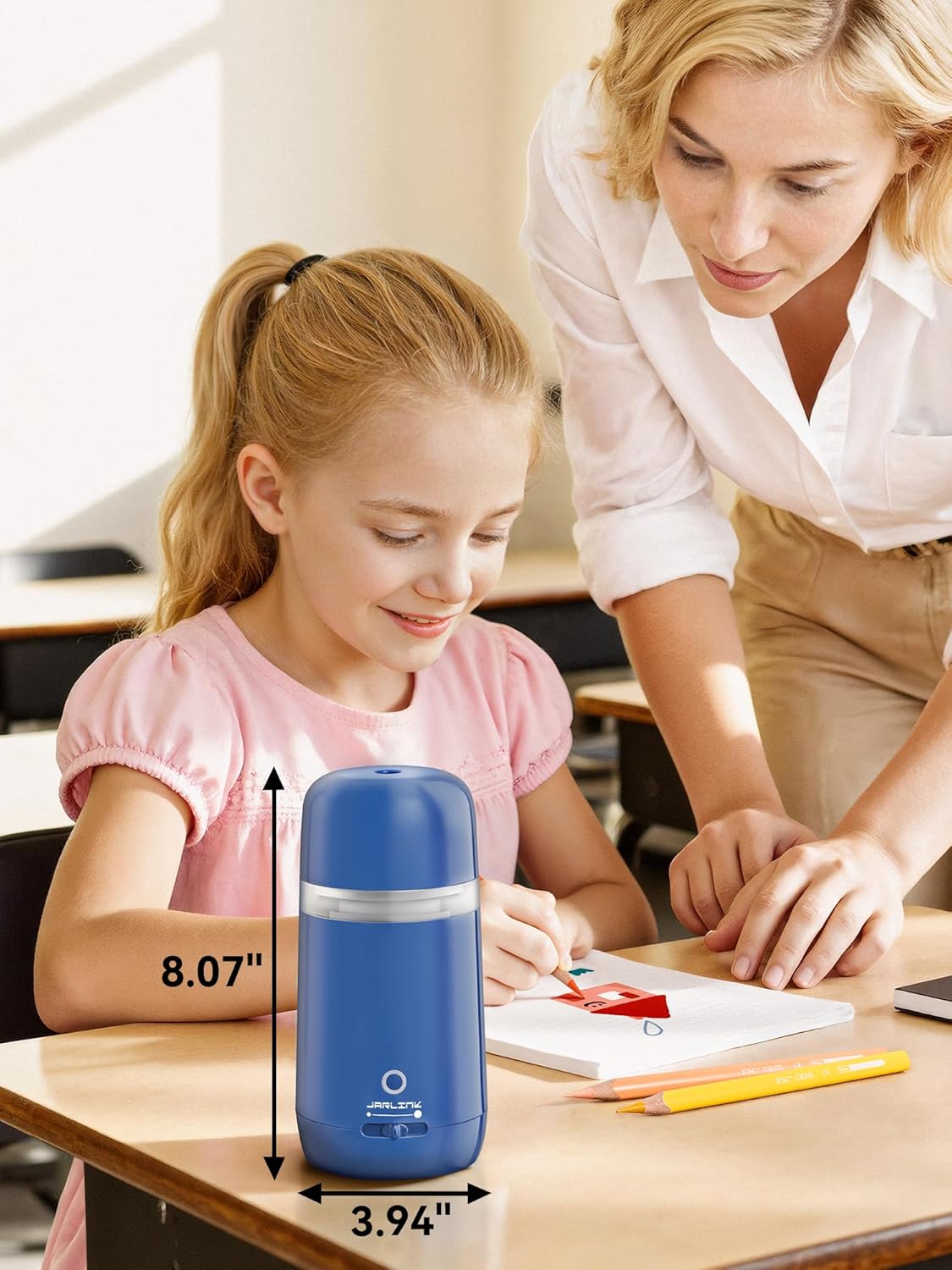 JARLINK Automatic Electric Pencil Sharpener - Hands-Free Operation, 3 Sharpness Modes, 3-Second Sharpening, Rechargeable & Portable for 7-12mm Pencils, Ideal for Classroom and Home Use (Black)