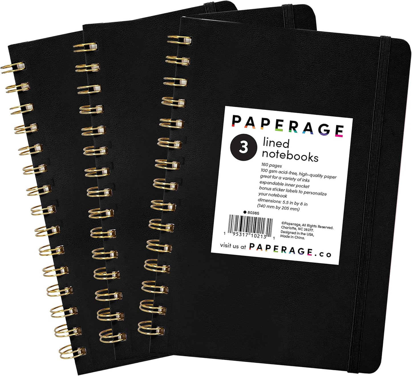 PAPERAGE Lined Spiral Journal Notebook, (Black), 160 Pages, Hardcover Journal for Women & Men, Medium 5.5 in x 8 in - 100 GSM, Thick Paper, Spiral Notebook for Work, School & Journaling