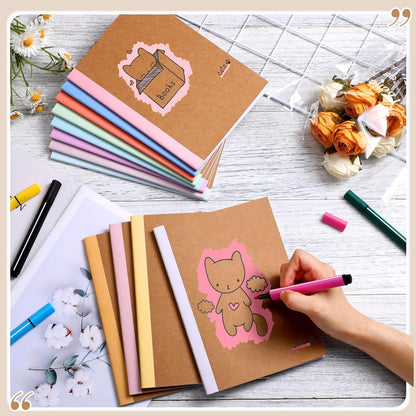 Harloon A5 Composition Notebook Journals 8 x 5.75 in College Ruled Kraft Notebooks with Rainbow Spines Small Lined Composition Book for Office Home(Bright Color,24 Pcs)