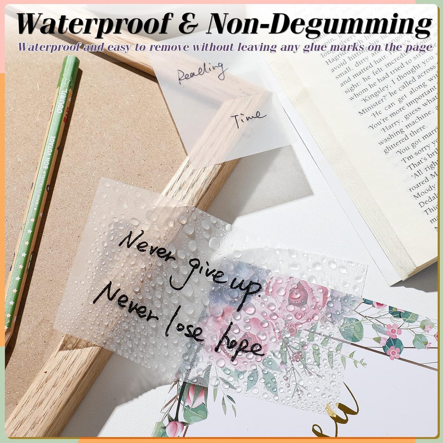 [1000 PCS] Transparent Sticky Notes, 6 Sizes Clear Sticky Notes Pads, Waterproof Self-Adhesive Translucent Sticky Notes for Annotating Books, See Through Sticky Notes for School & Office