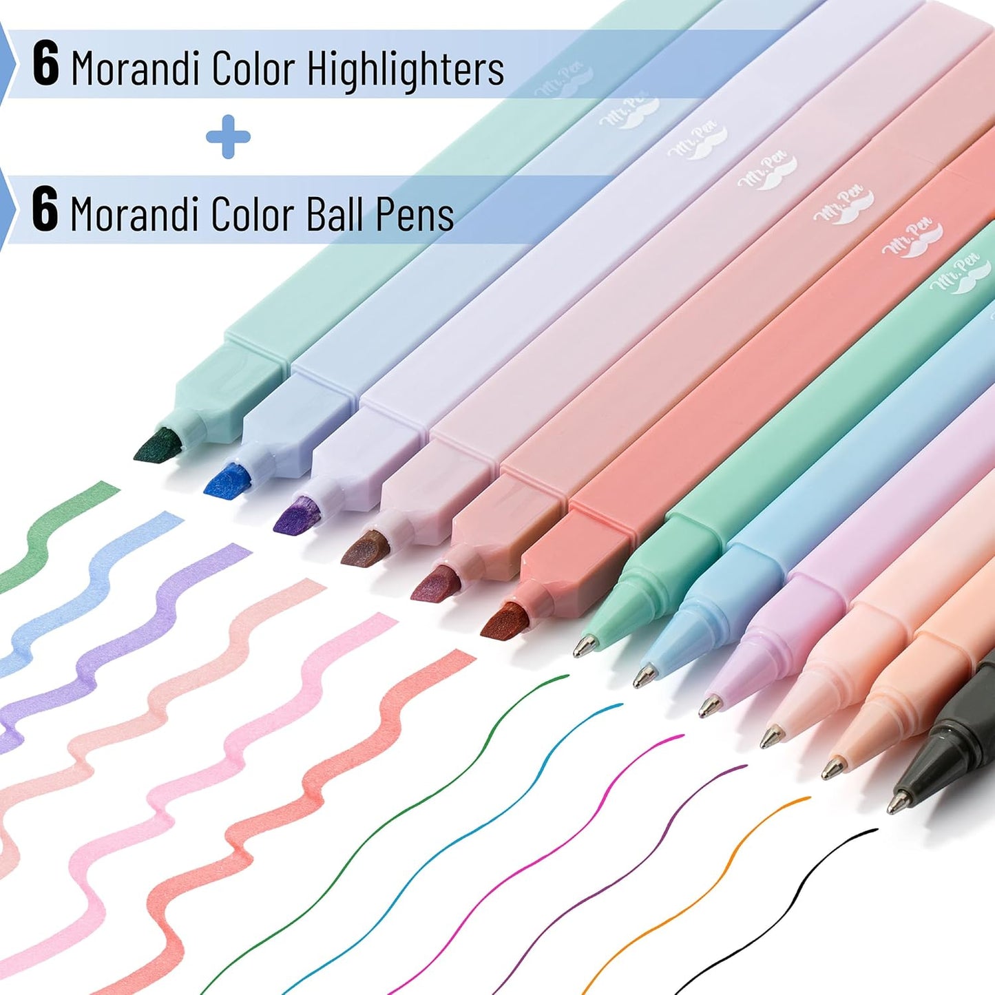 Mr. Pen- Aesthetic Highlighters and Ballpoint Pens No Bleed, 12 Pack, Pastel Colors, Bible Highlighters and Pens No Bleed, Fast Dry and No Smear for Bible Journaling, Planner, School Supplies