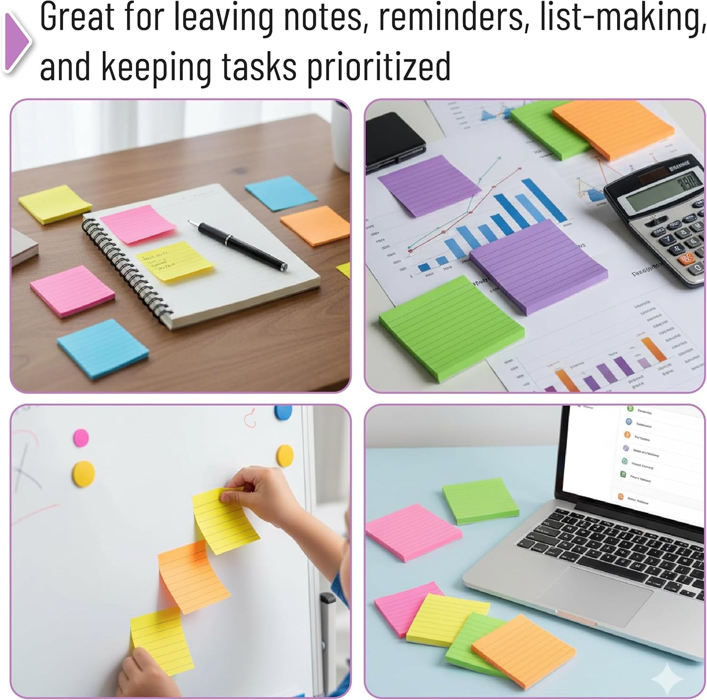 Mr. Pen- Lined Sticky Notes Set, 16 Pads, 4"x6" & 3"x3", 720 Sheets, Sticky Notes with Lines, Ruled Post Stickies, Memo Pads, Self-Stick Note Pad for Office, School, Home, Study & Organization