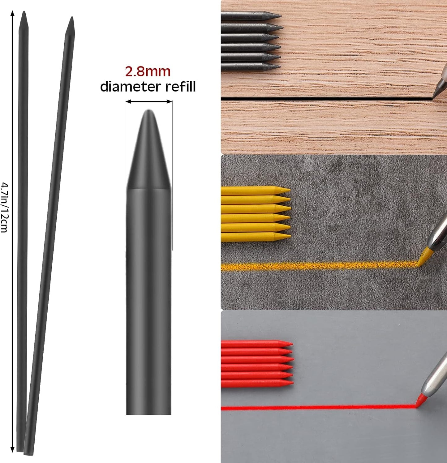 Zhehao 120 Pieces 2.8 mm Carpenter Pencils Lead Refills HB Refill for Construction Pencils Refills Mechanical for Writing Drawing Drafting Woodworking Construction(Black)