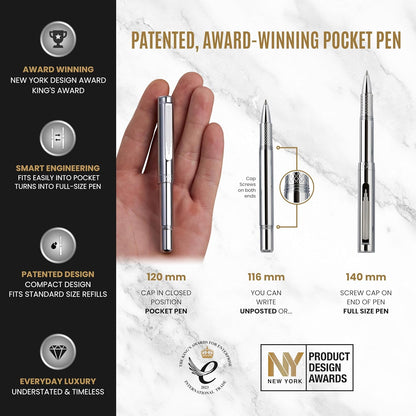 Scriveiner Black Rollerball EDC Luxury Pen, Stunning Pocket Pen with Chrome Finish, Cool Writing, Best Gift for Men & Women, German Schmidt Refill, Nice Present, Fancy Office Designer Set