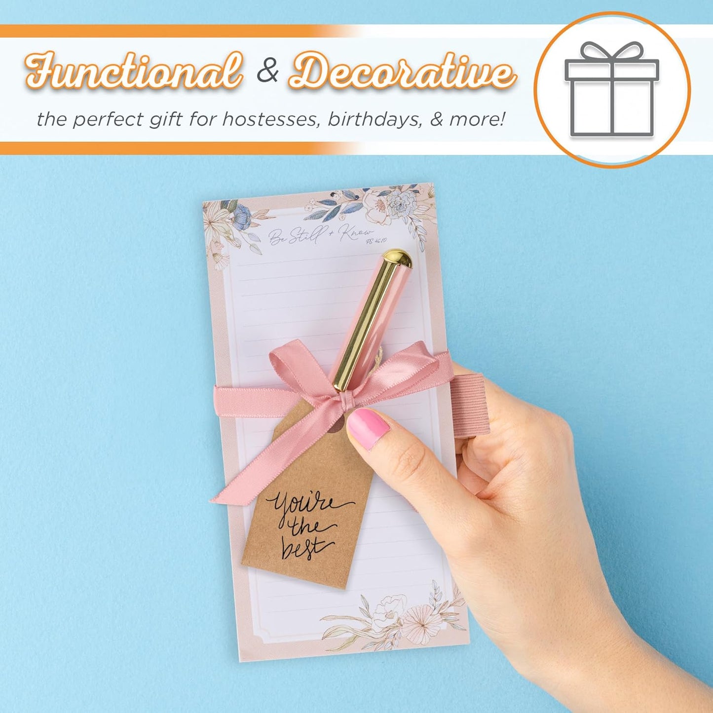 Christian Art Gifts Compact Magnetic Notepad & Medium Ballpoint Pen Set: Trust in the Lord Inspirational Scripture, Shopping Lists, Memos, Reminders, 70 Lined Easy Tear-off Sheets, Purple/Teal Floral