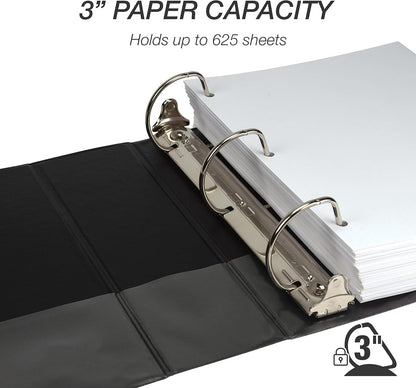 Samsill Durable 4 inch 3 Ring Binder, D Ring Binder, 100% Recycled Chipboard, Black, 2 Pack