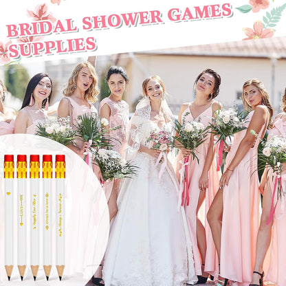 Crtiin 50 Pcs Bridal Shower Pencils Half Golf Wedding Pencils with Eraser 4 Inch Short Pocket Pre Sharpened for Wedding Game Bridal Shower Presents Classroom School(Wood Color)