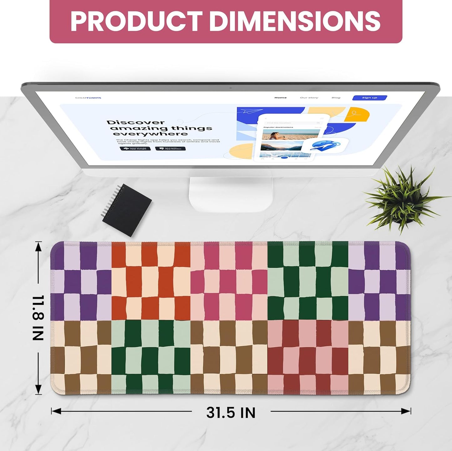 Large Mouse Pad for Desktop, Cute Desk Mat Pad Protector for Work & Gaming, Aesthetic Pretty Anti-Slip Laptop Blotter Cover for Office School Home Supplies, Wildflowers, 31.5" x 11.8"
