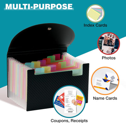 H4D Coupon Receipt Holder, 13 Pocket Accordion File Organizer, 7x4.5 Inches, Black