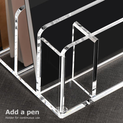 SANRUI 5 Compartments Acrylic Mail Sorter Holder, Clear Document Magazine Envelope File Rack, Vertical Letter Sorter & Multifunction Desk Organizer for Bills, Documents, Notebooks