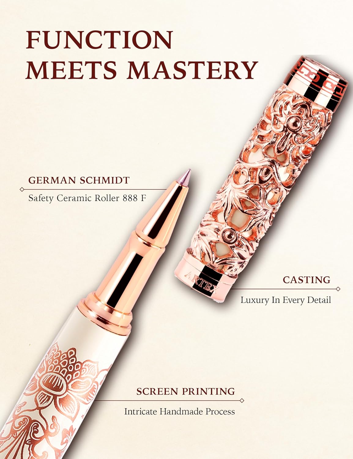 ARTEX Executive Rollerball Pen-Museum Collections-Crafting Timeless Beauty-Luxury Pen Gift & Office Desk Decor, German SCHMIDT refill, Solid Metal Texture