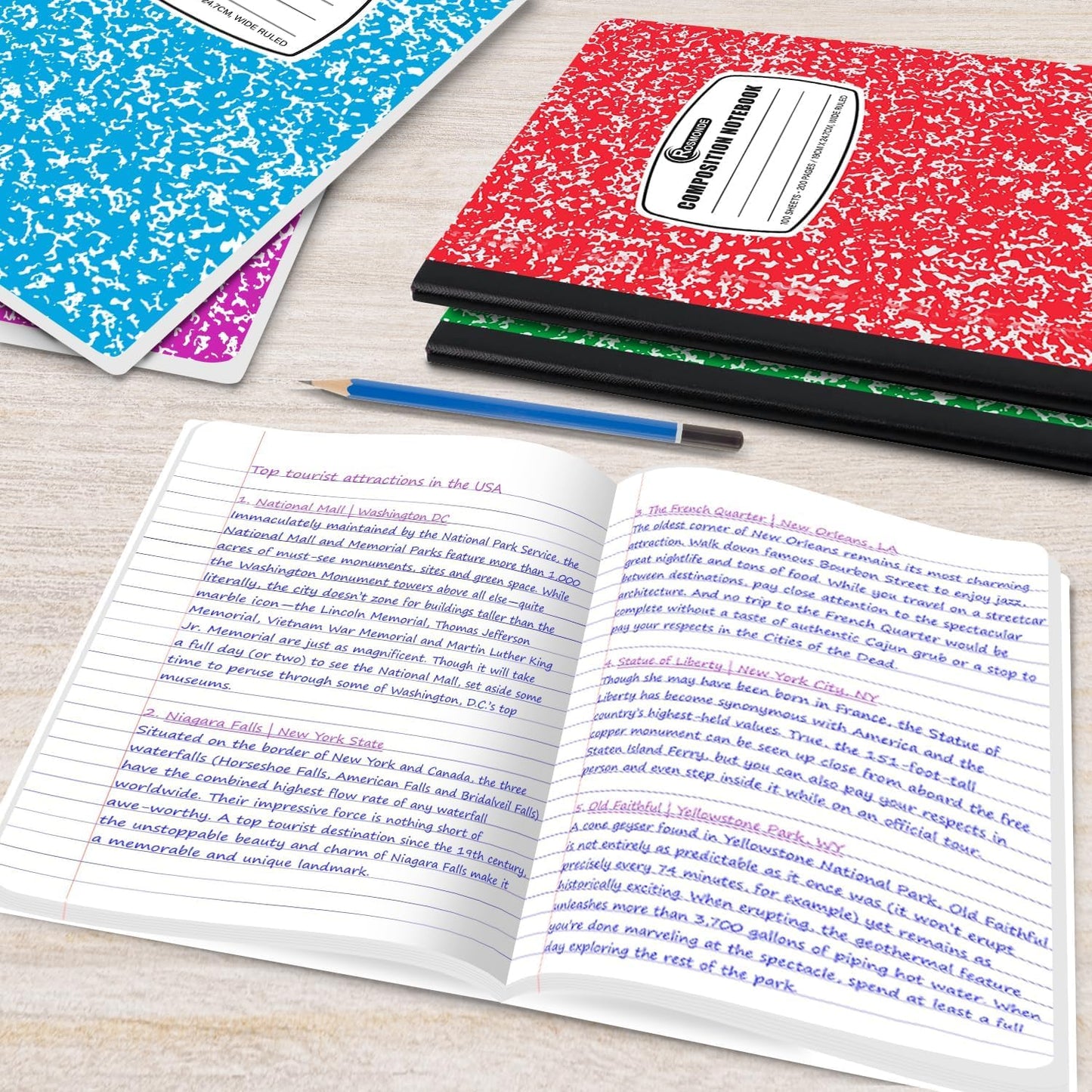 Rosmonde 50 Pack Composition Notebooks Bulk, Wide Ruled Composition Notebook, 200 Pages (100 Sheets), 9-3/4 x 7-1/2, Black Marble, Bulk School Supplies, Office Notebooks, Bulk Notebooks for School