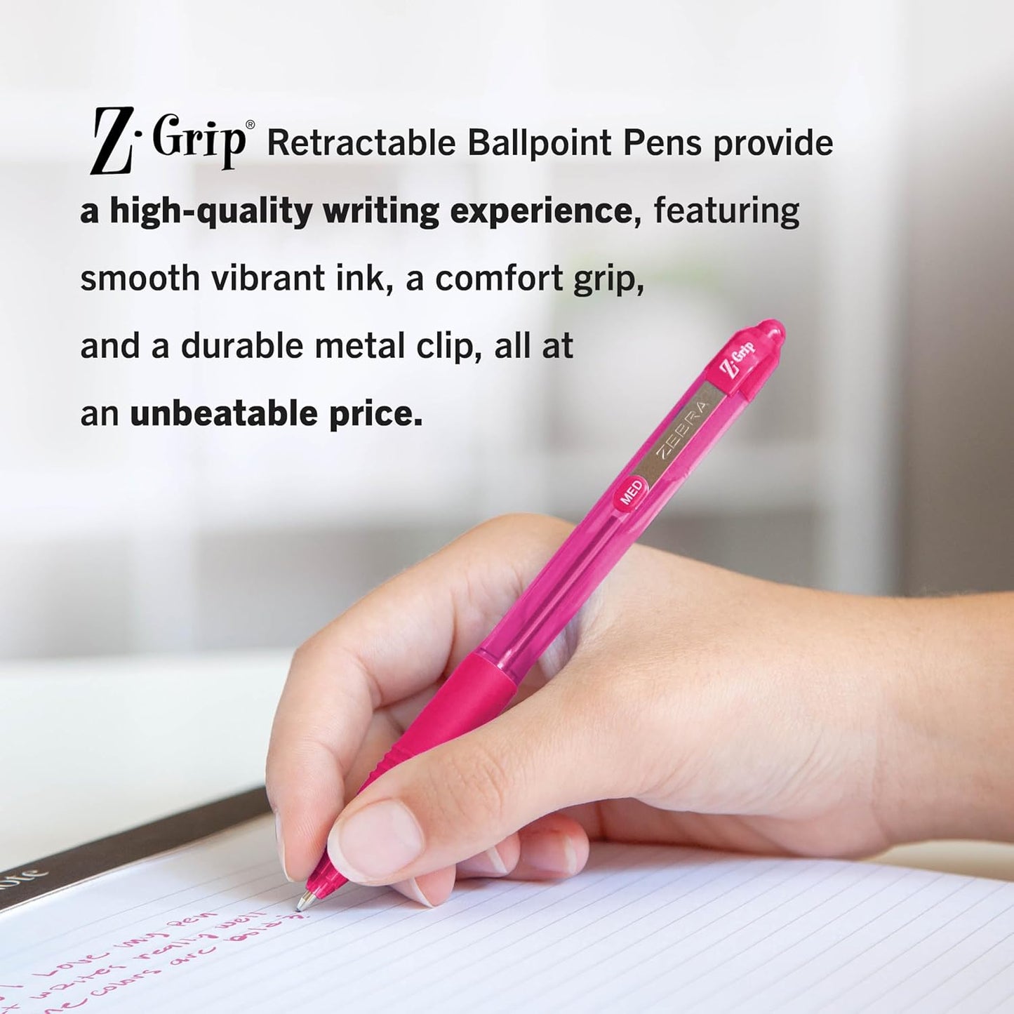 Zebra Pen Z-Grip Retractable Ballpoint Pen, Smooth-Flowing Black Ink, 1.0mm Medium Point, School & Office Supplies, Ideal for Note-Taking, Journal and Planner Use, 18-Pack (22218)