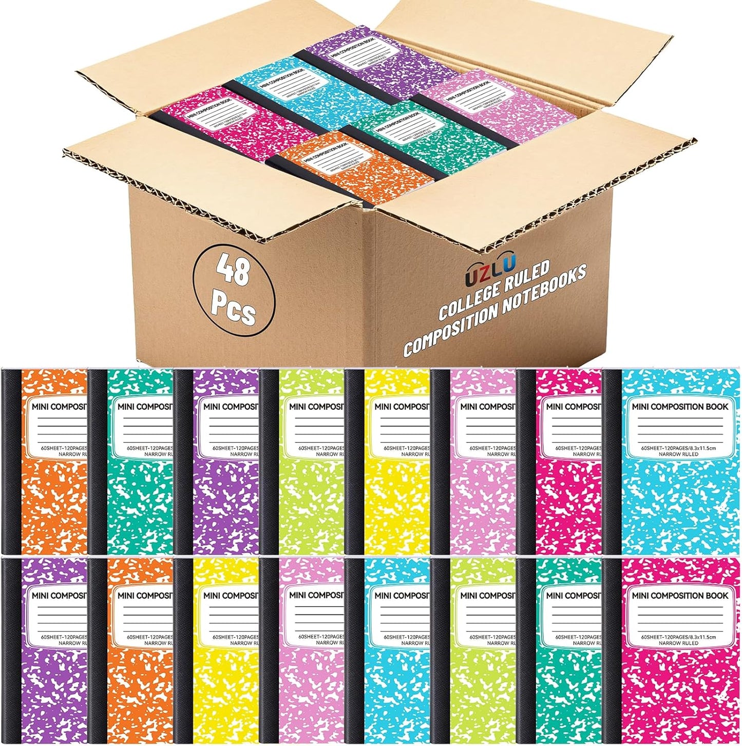 24 Pack 9.75 x 7.5 in Large Composition Notebooks Bulk 12 Color Wide Ruled Composition Books Marble Journal Notebook 60 Sheets per Book for Aldult Student College Office Back to School Supplies