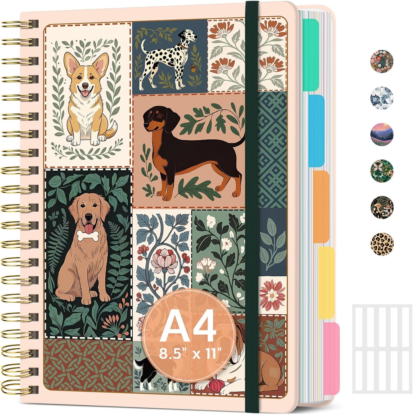 Large Spiral Notebook with Dividers & Tabs, 8.5" x 11" Hardcover 5 Subject Notebook for Work, 280 pages, College Ruled, Cute Journal for Women, Perfect for Study & Office Note Taking, Garden