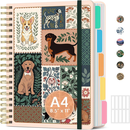 Large Spiral Notebook with Dividers & Tabs, 8.5" x 11" Hardcover 5 Subject Notebook for Work, 280 pages, College Ruled, Cute Journal for Women, Perfect for Study & Office Note Taking, Garden