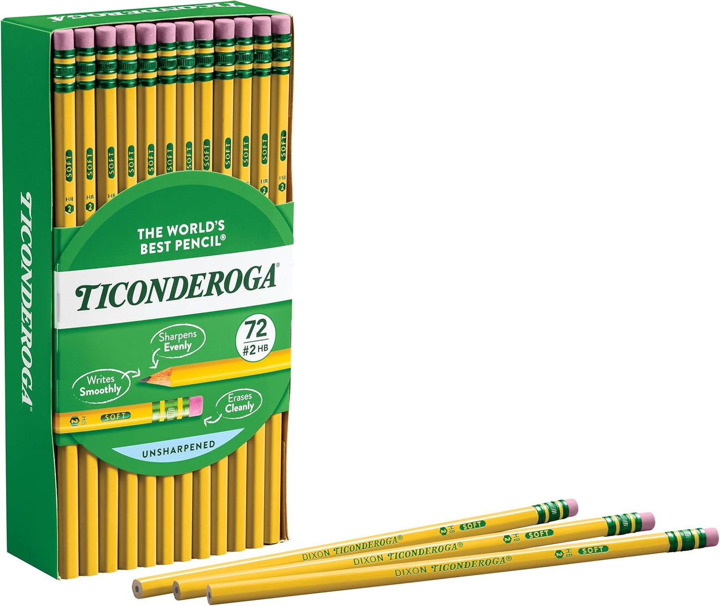 Ticonderoga Wood-Cased Pencils, Pre-Sharpened, 2 HB Soft, Yellow, 12 Count