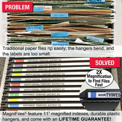 Ultimate Office MagniFile Hanging File Folders V- Bottom Letter Size with 11 inch Magnified Indexes that Double The Size of Your File Titles to Find Files Fast. (Set of 5 Frost)