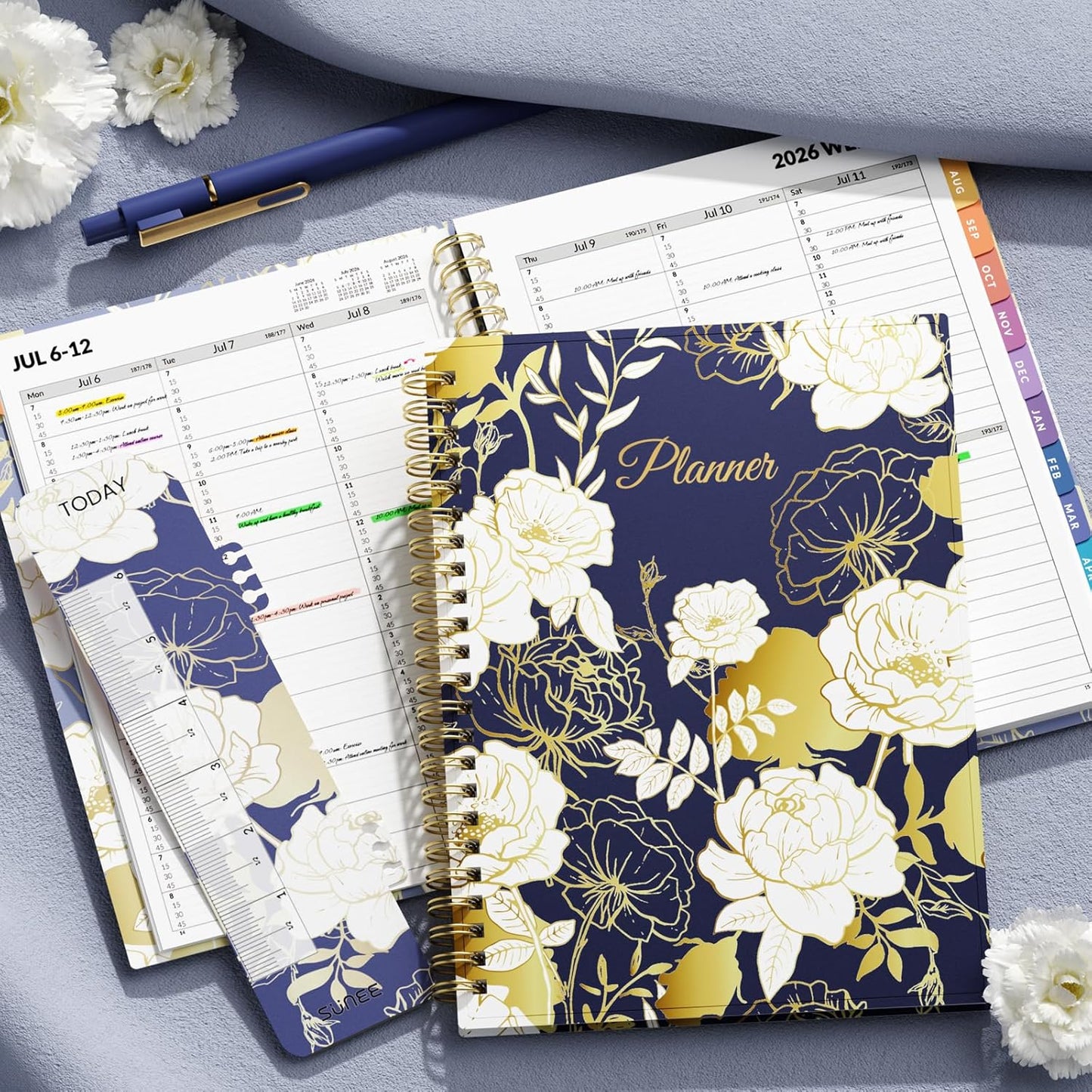 SUNEE 2026-2027 Appointment Book, Quarter-Hourly, Weekly & Monthly - from July 2026 to June 2027, 8.5"x11" Academic Planner, Flexible Cover, Note Pages, Bookmark, Spiral Binding, Black